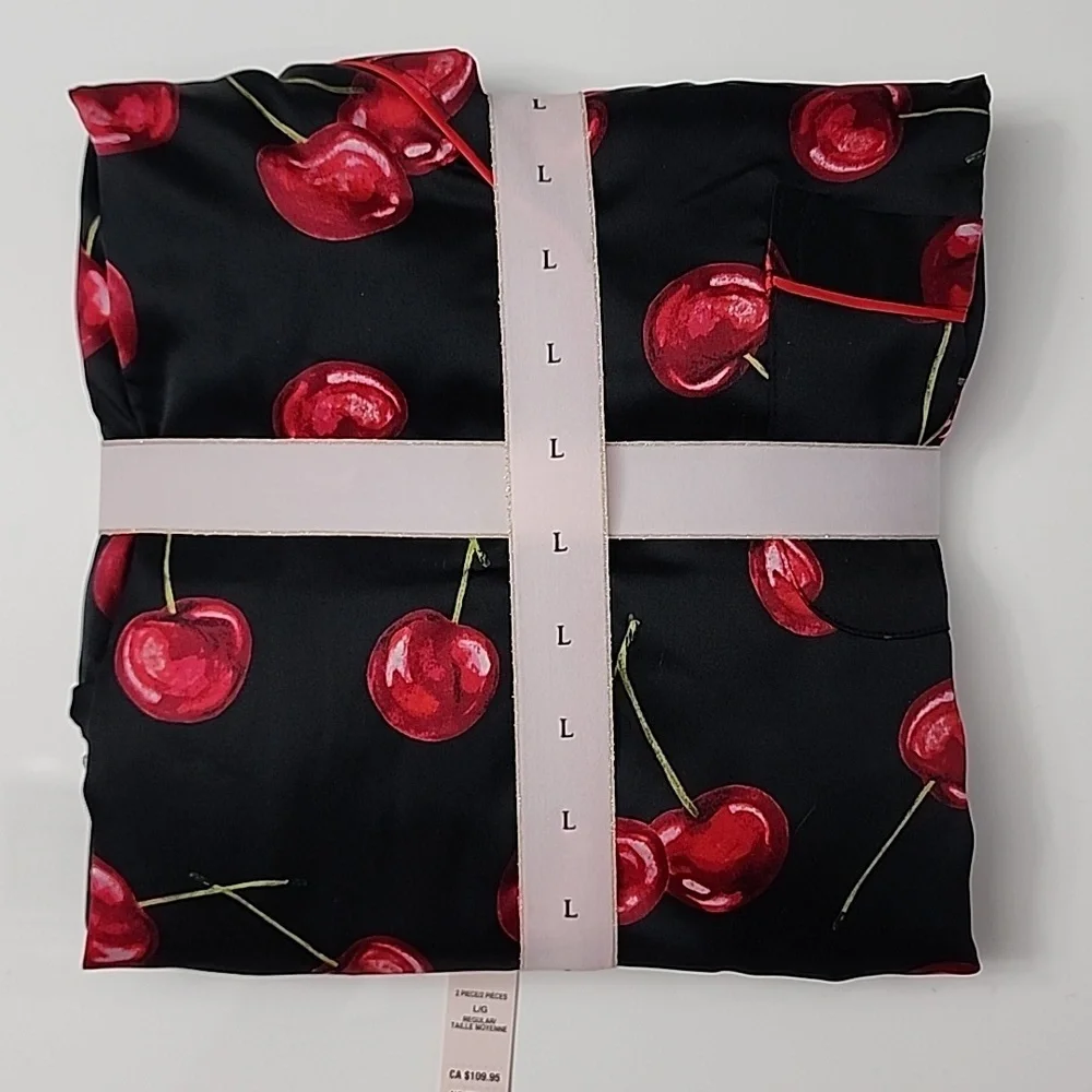 Victoria's Secret Signature Satin Long Pajama Set Cherries Size L Large NWT - Picture 4 of 5